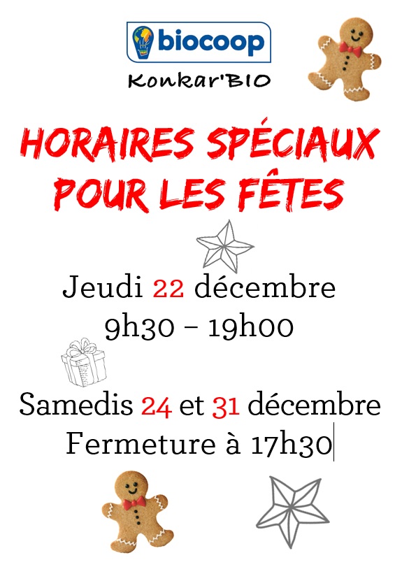 Horaires spéciaux pour les fêtes